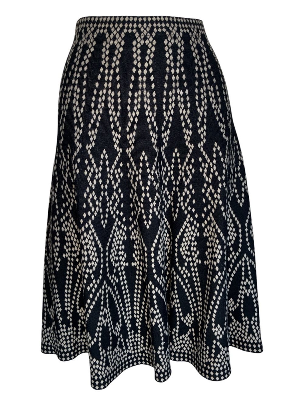 Roz & Ali knit skirt women's L Black/Cream Patterned, elastic waist, A-Line euc